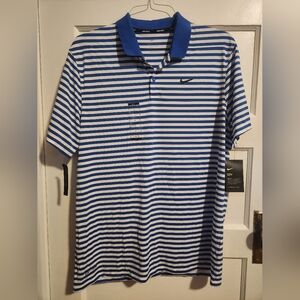Nike Blue and White Striped Polo Shirt